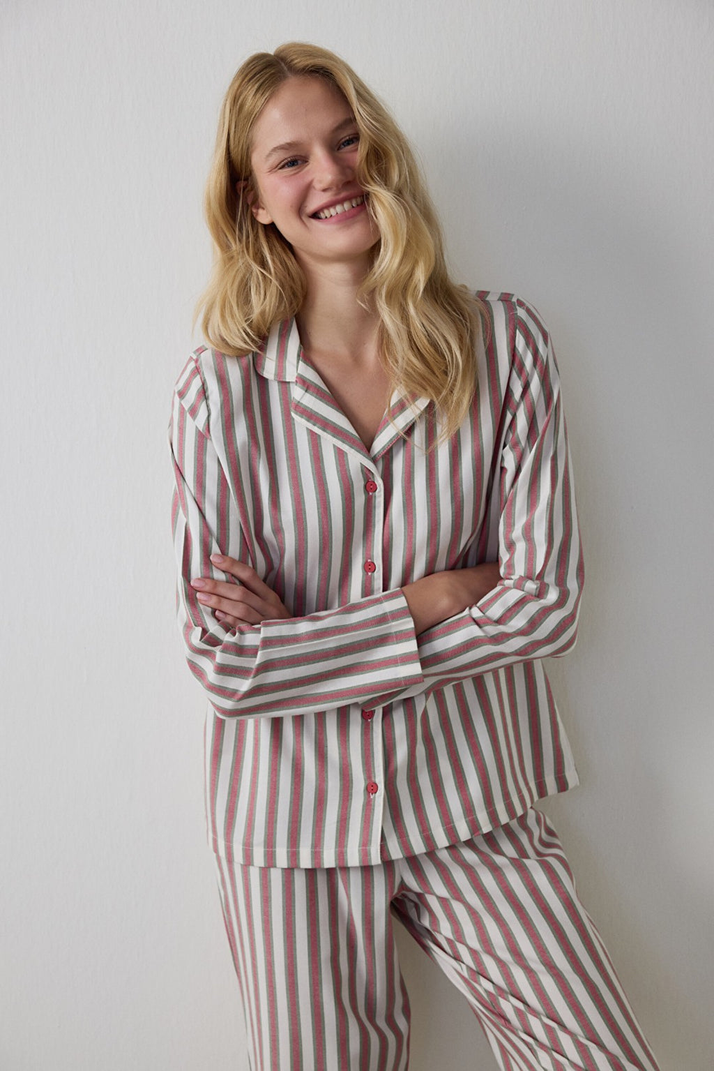 Striped Modal Shirt, Button-Down Collar Cotton Pajama Set