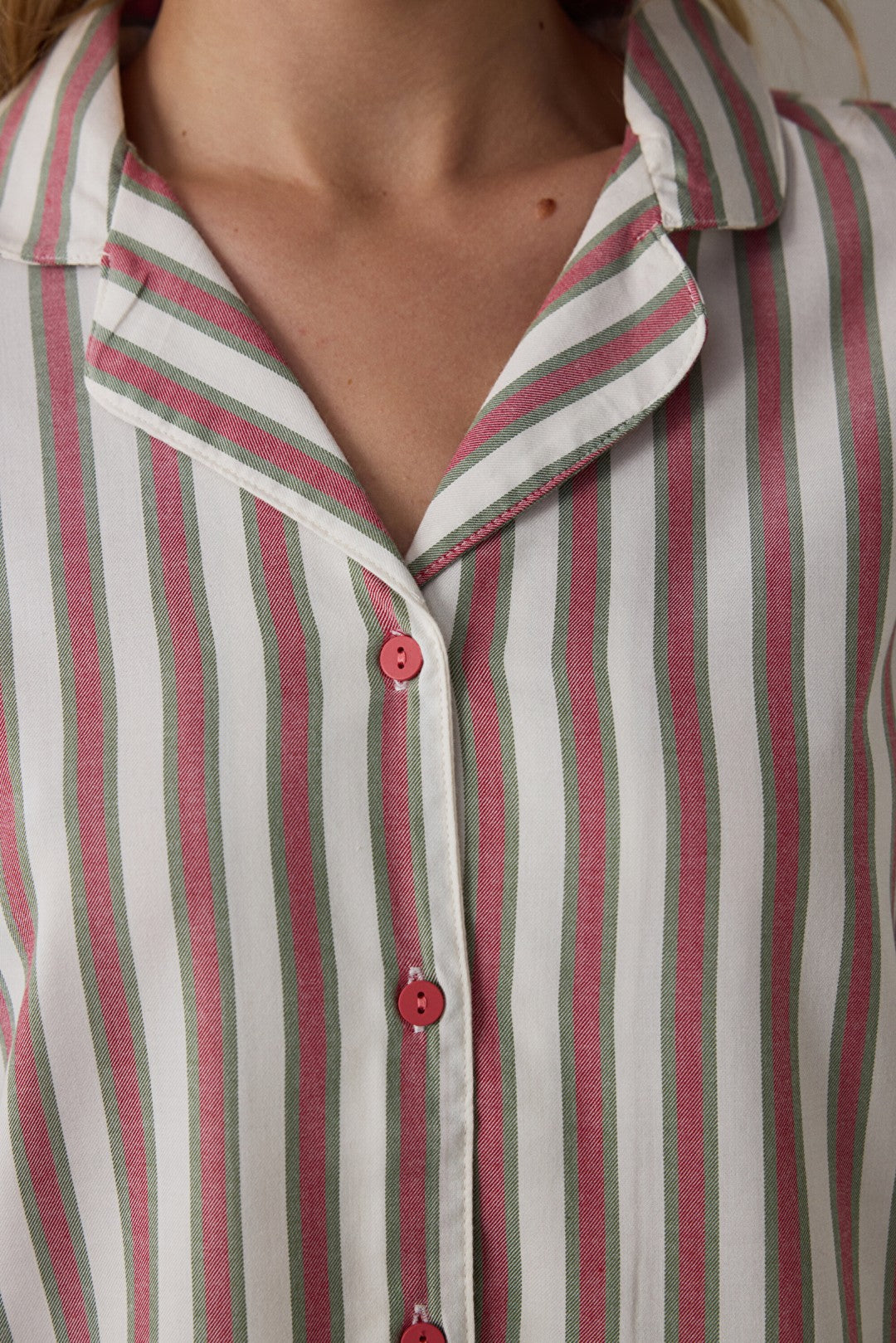 Striped Modal Shirt, Button-Down Collar Cotton Pajama Set