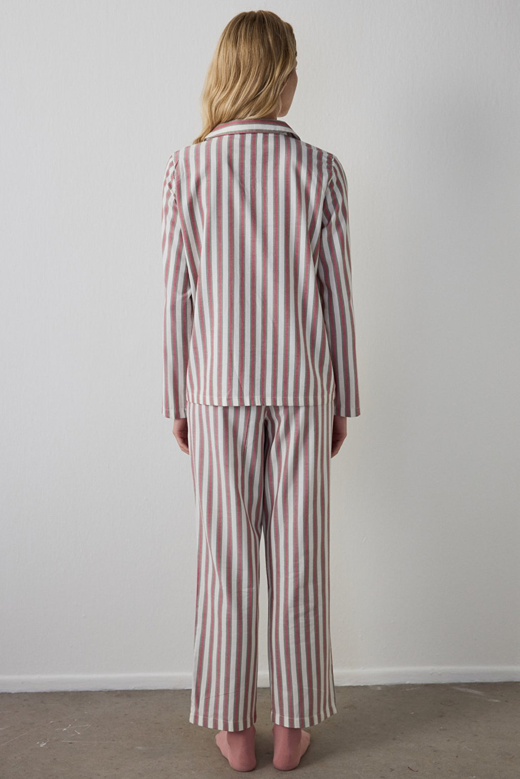 Striped Modal Shirt, Button-Down Collar Cotton Pajama Set