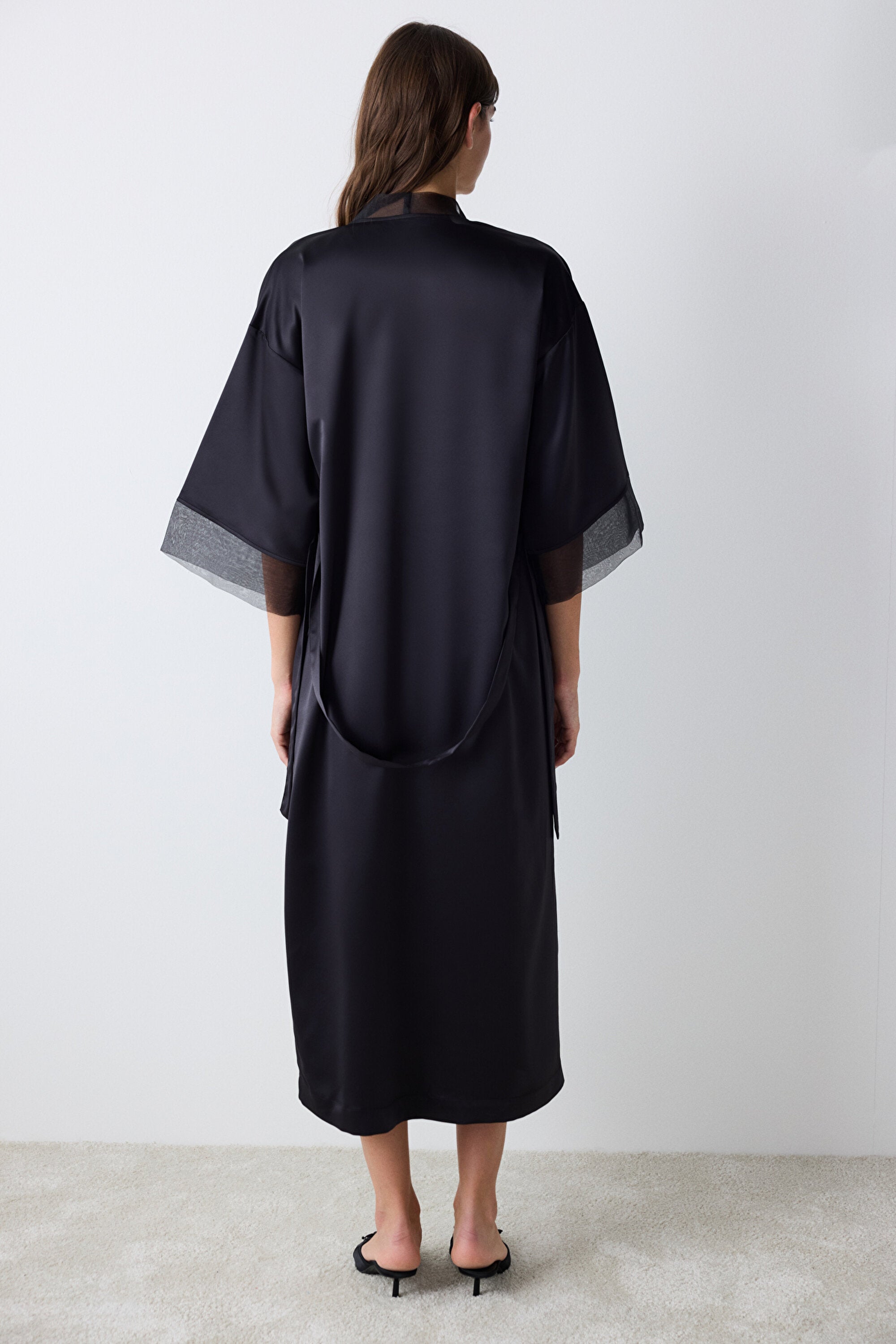 Belle Satin Black Dressing Gown