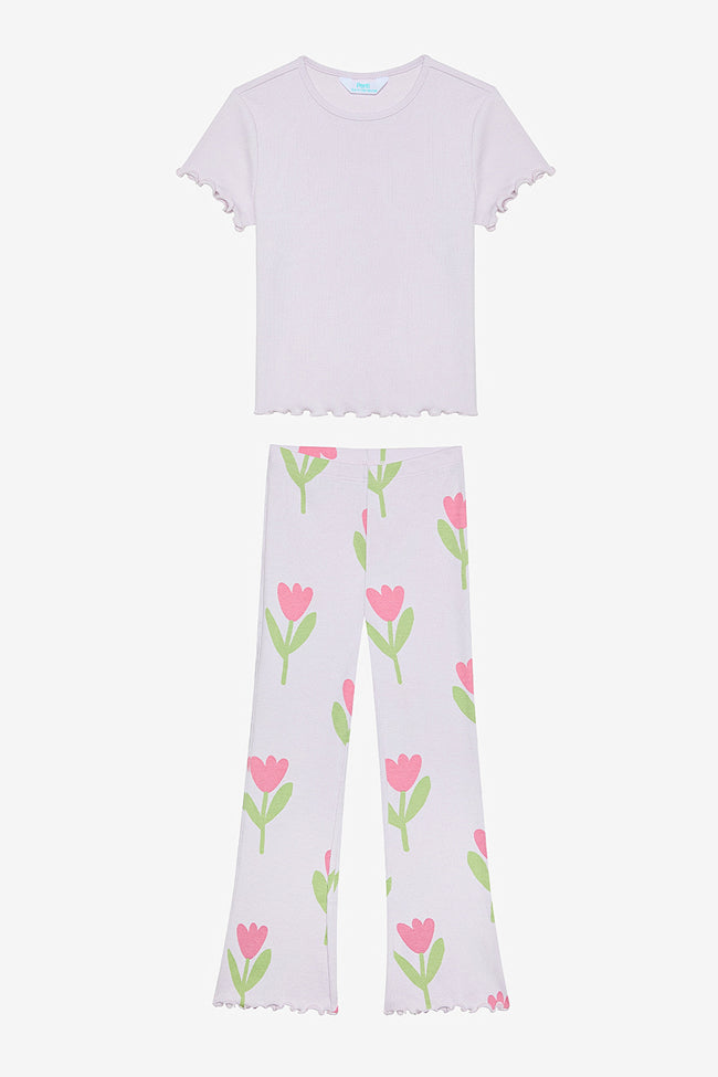 Girls Tulips Lilac Pajama Set Hover Image