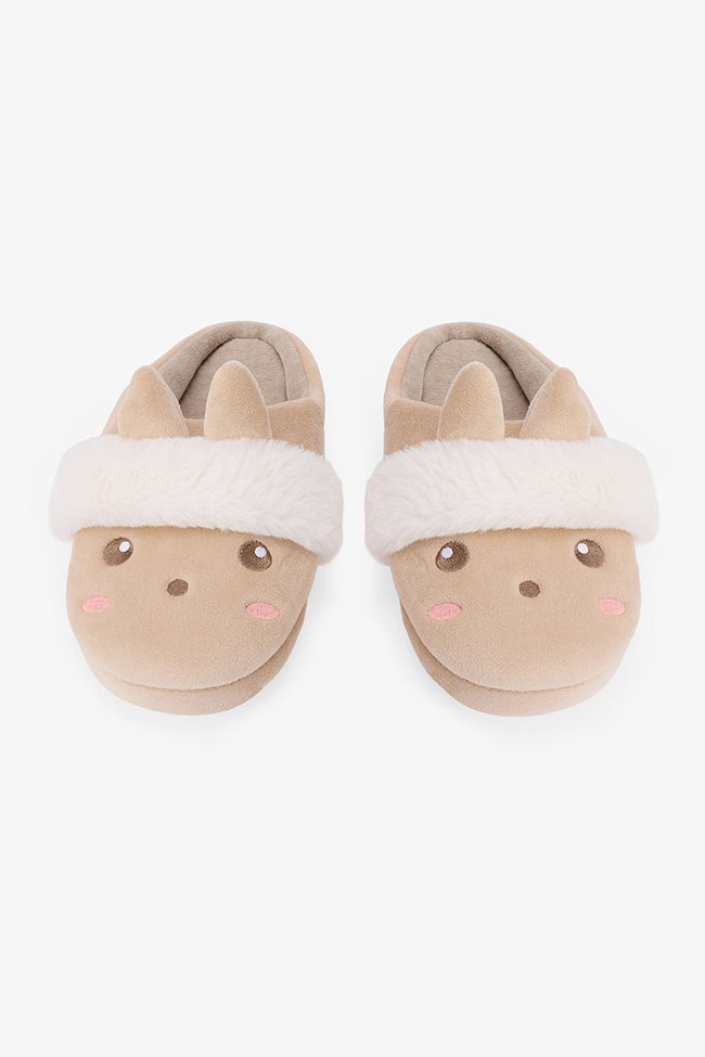 Beige Cute Rabbit Embroidered House Slippers Hover Image
