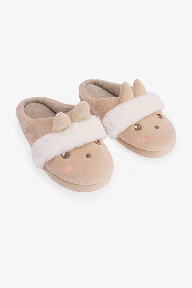 Beige Cute Rabbit Embroidered House Slippers Main Image