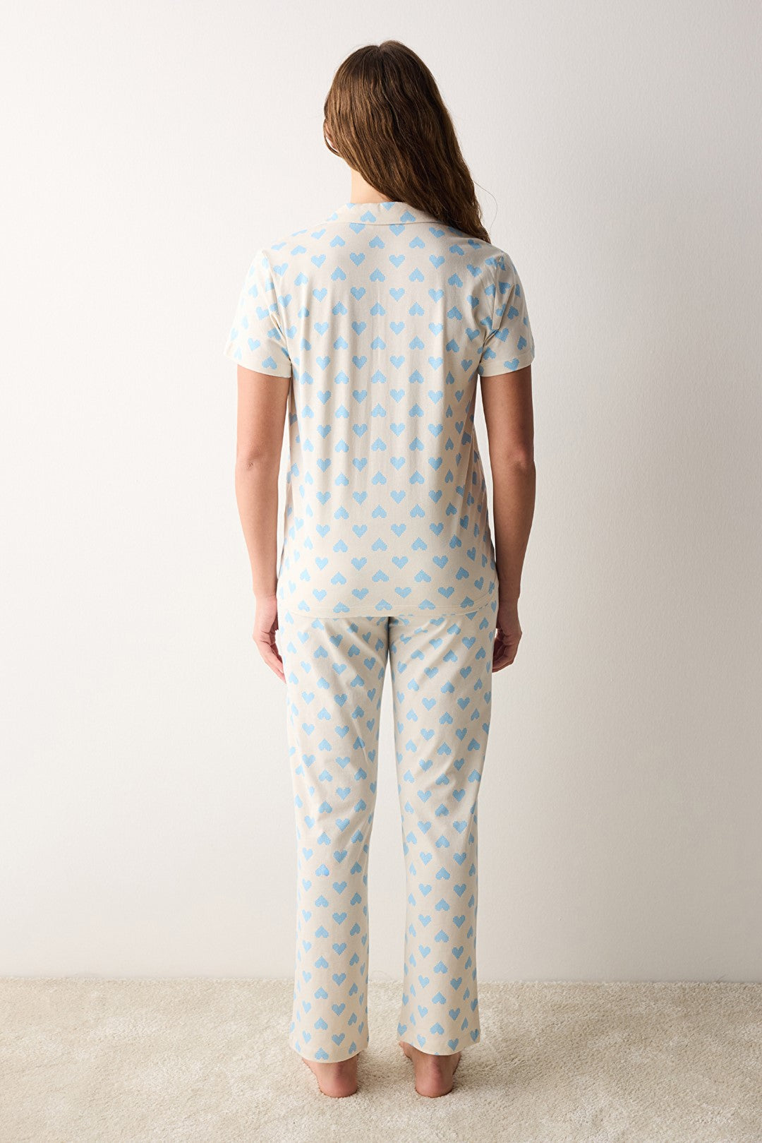 Blue Hearts Shirt Pants Pajama Set