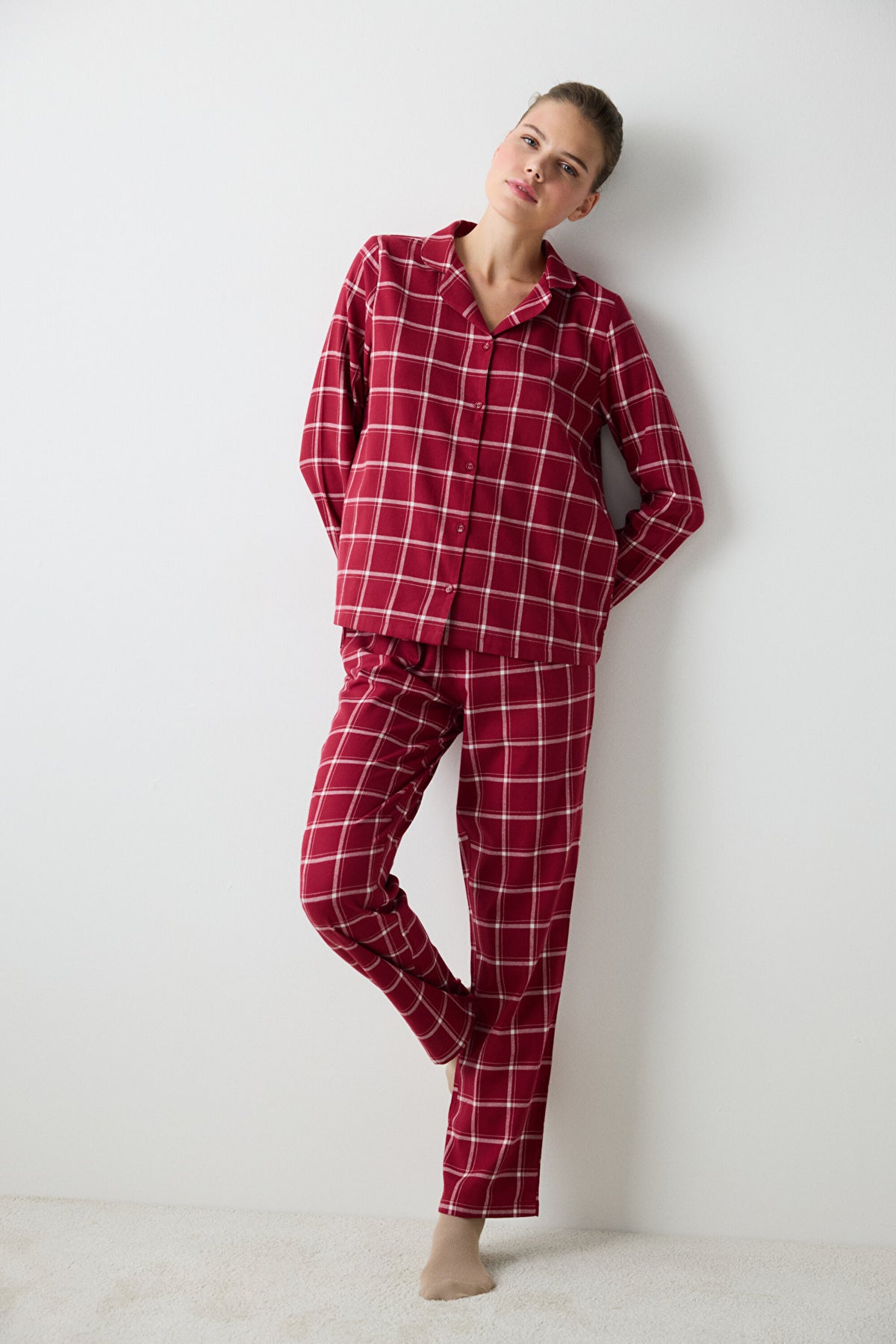 Aria Checked Red Shirt Pants Pajama Set