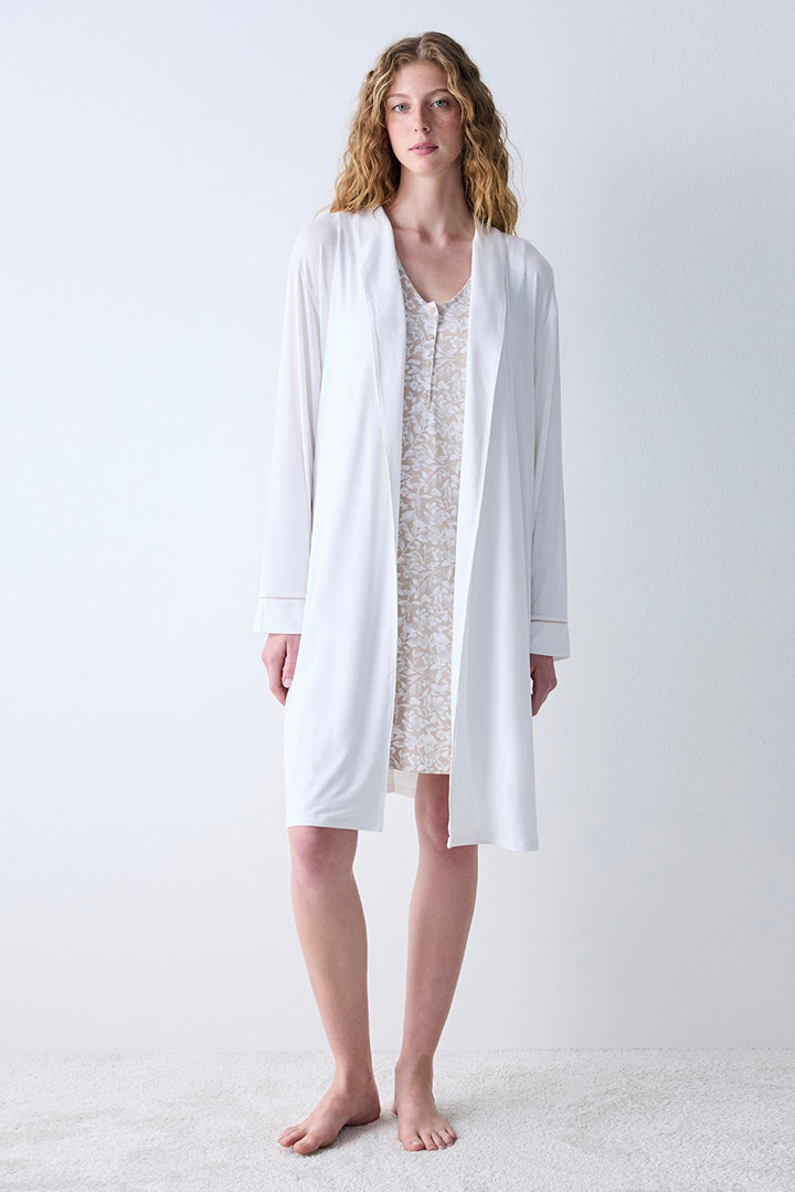 Mama Solid Off White Dressing Gown