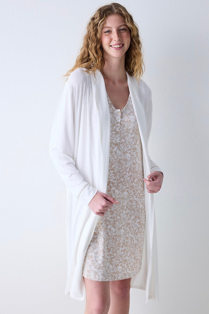 Mama Solid Off White Dressing Gown