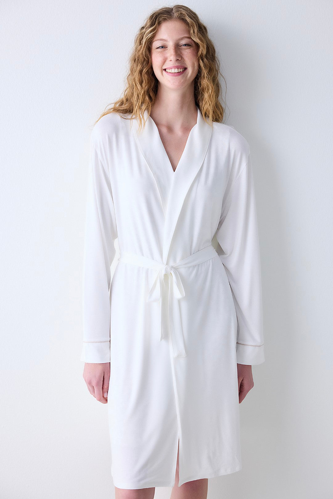 Mama Solid Off White Dressing Gown