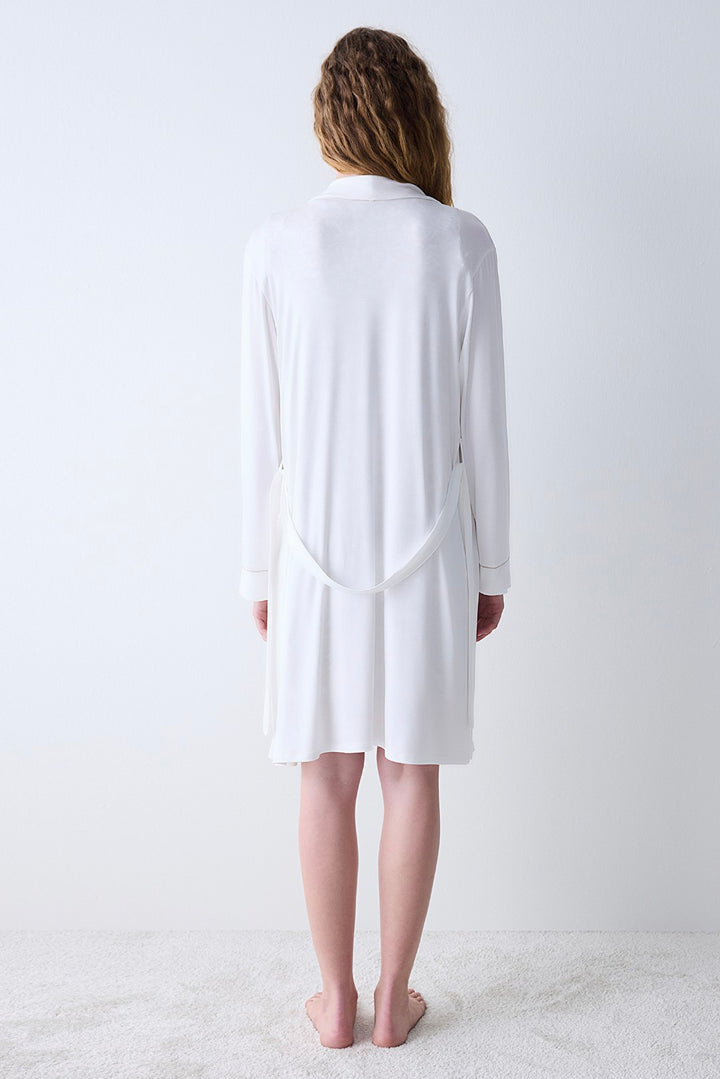 Mama Solid Off White Dressing Gown