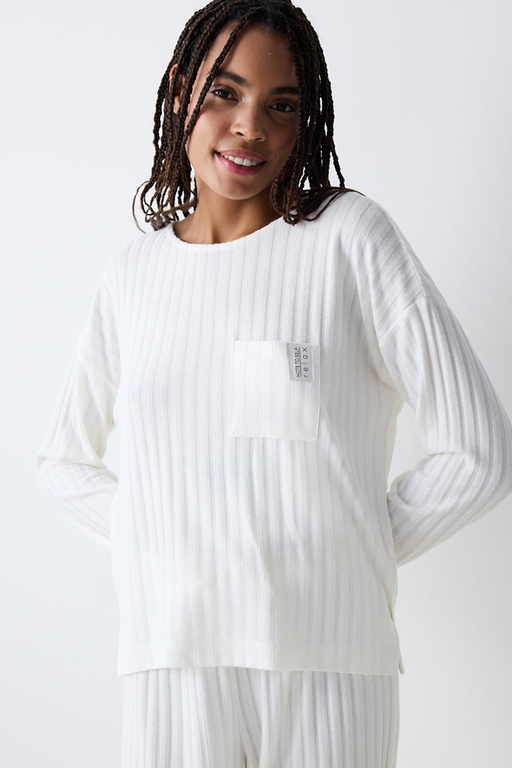 Warm Hearts Rib Off White Sweatshirt