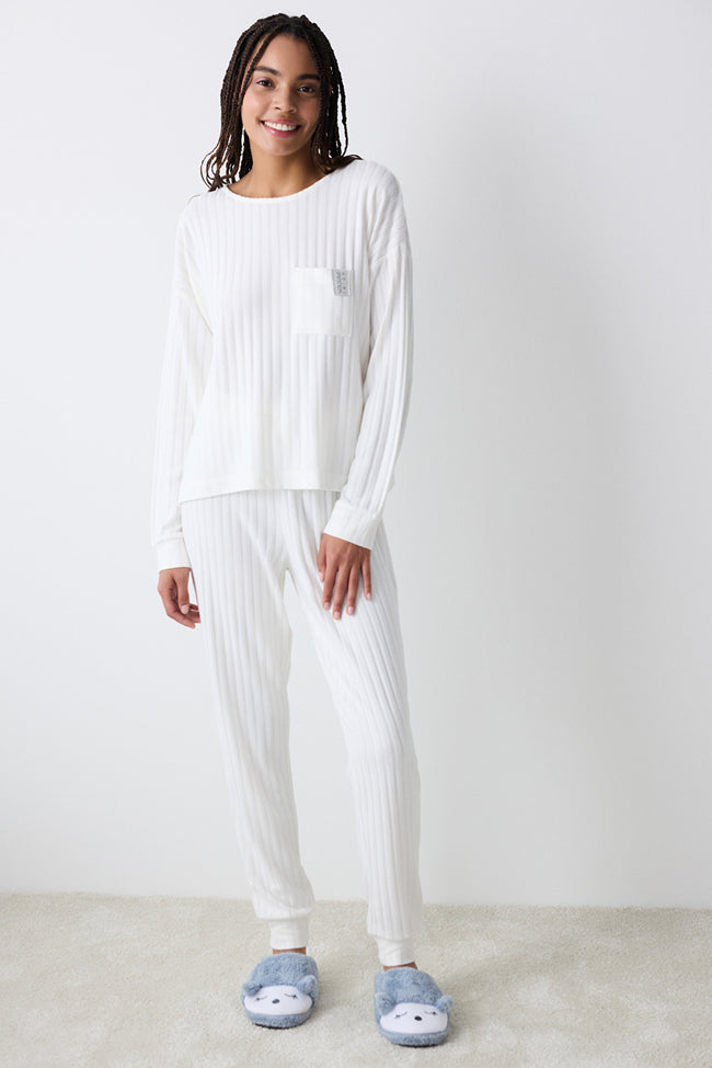 Warm Hearts Rib Off White Sweatshirt Main Image