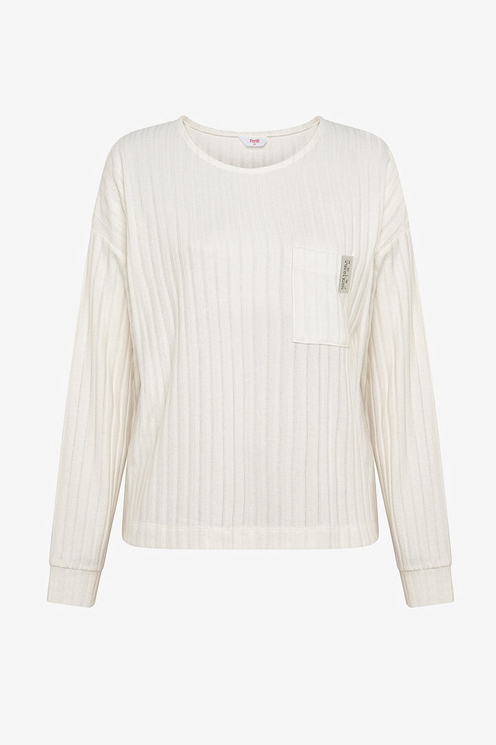 Warm Hearts Rib Off White Sweatshirt