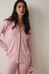 Pink Polka Dot Oversize Shirt Collar Pajama Set
