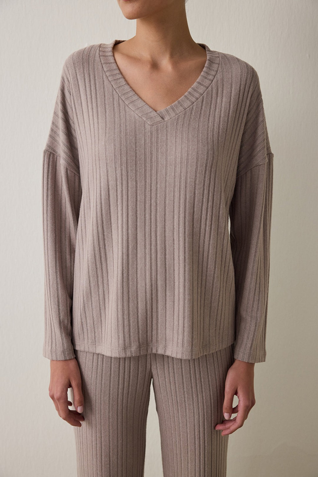 Latte Mocha Soft V-Neck Long Sleeve Pajama Set