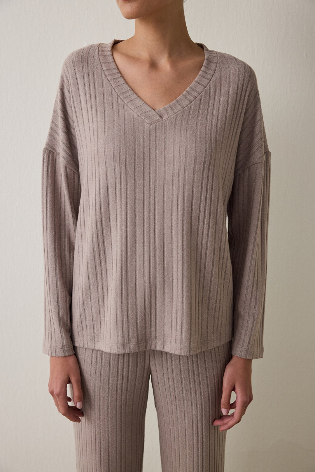 Latte Mocha Soft V-Neck Long Sleeve Pajama Set