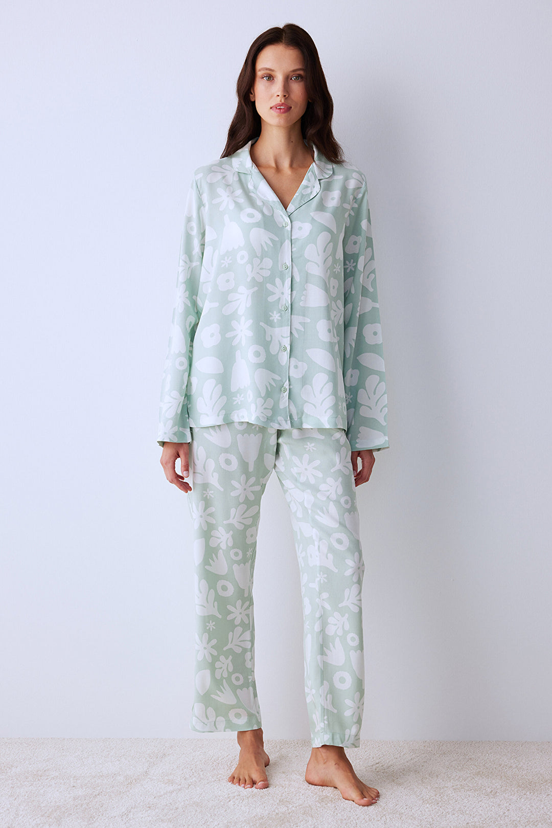 Maria Light Green Buttoned Shirt Pants Pajama Set