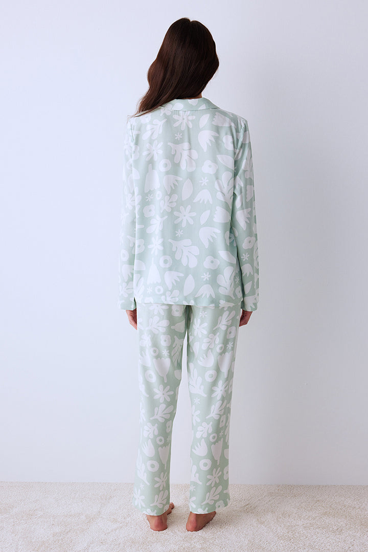 Maria Light Green Buttoned Shirt Pants Pajama Set