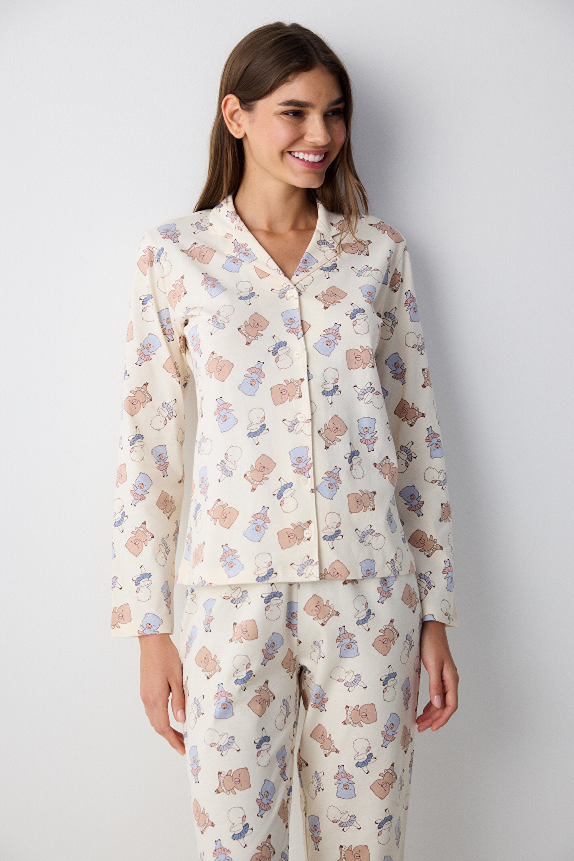 Bearlerina Ecru Shirt Pants Pajama Set