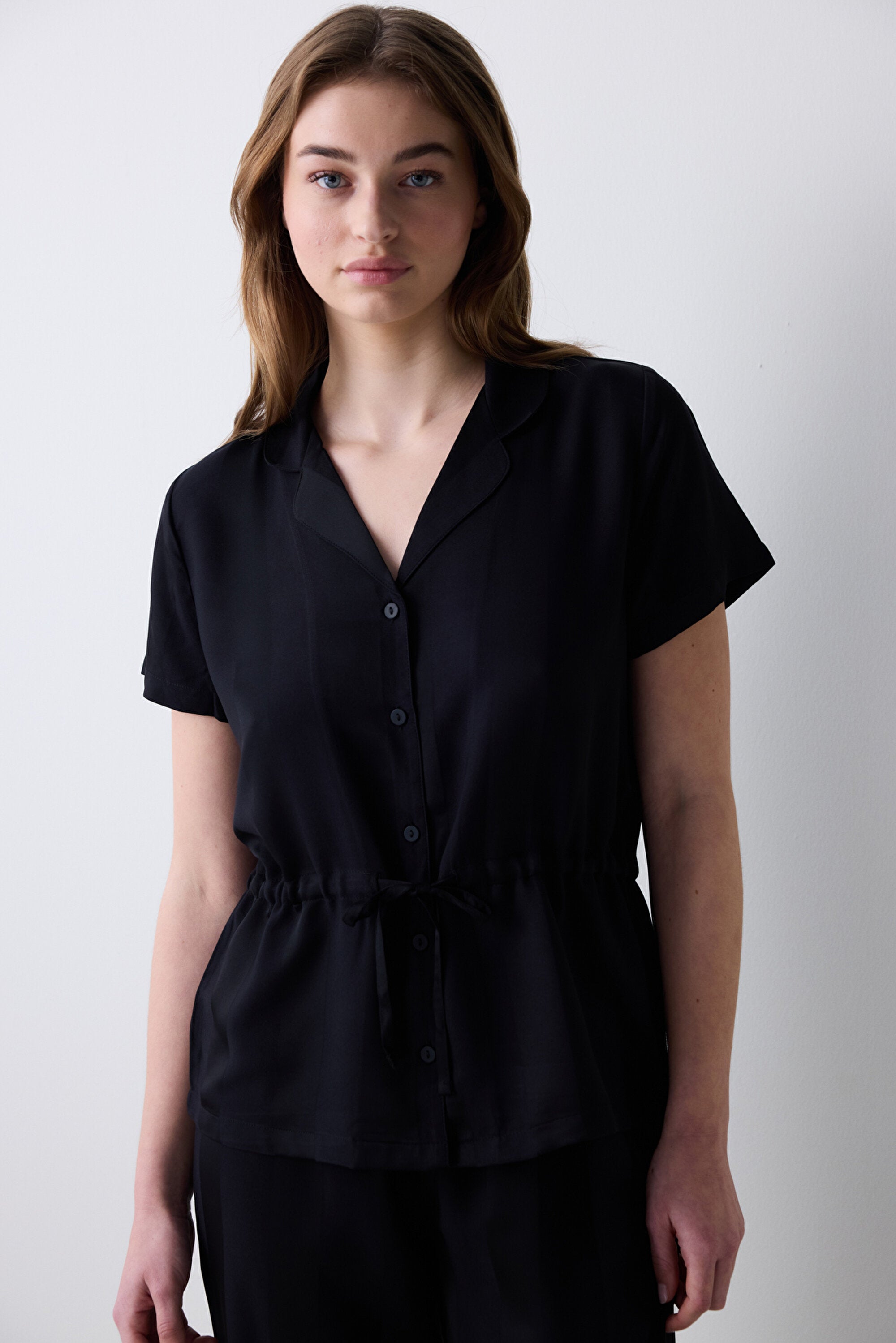 Fleur Satin Shirt Pants Black Pajama Set - Penti Loves Paris Collection