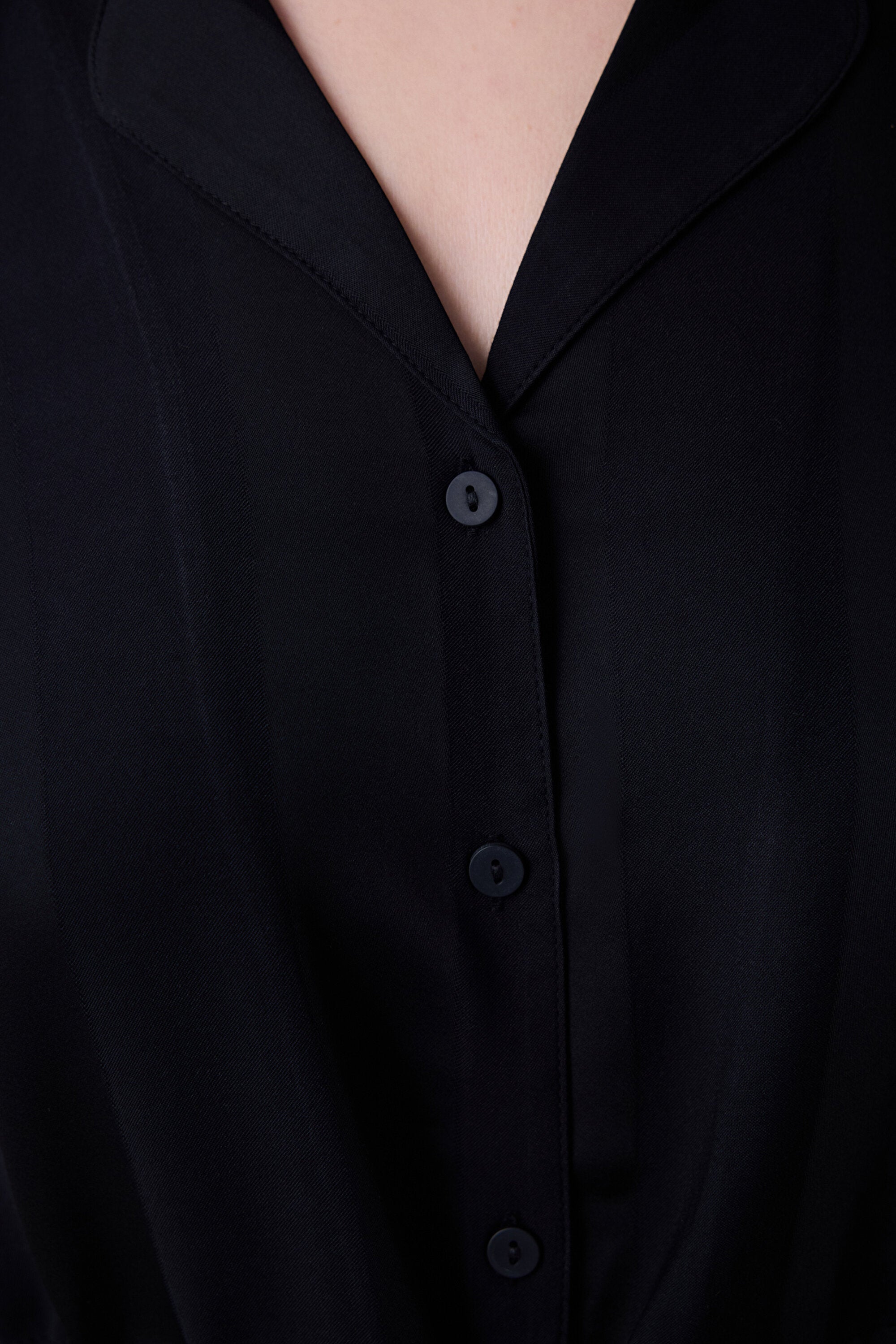 Fleur Satin Shirt Pants Black Pajama Set - Penti Loves Paris Collection