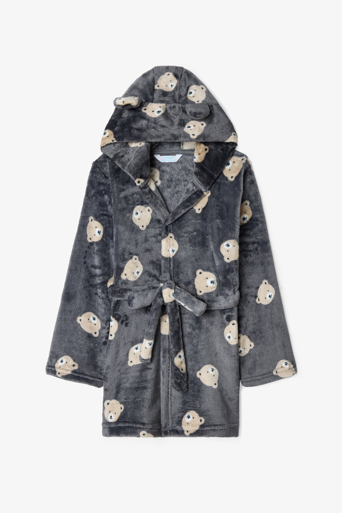 Broken Gray Boys Bear Patterned Tied Dressing Gown