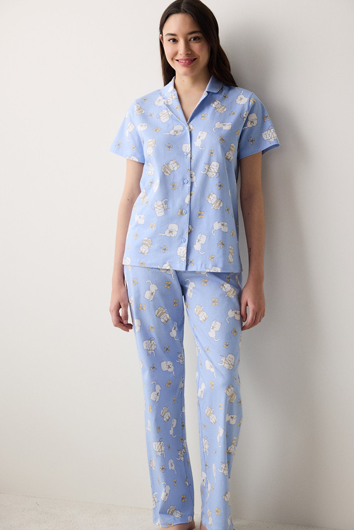 Bowtiful Shirt Pants Light Blue Pajama Set