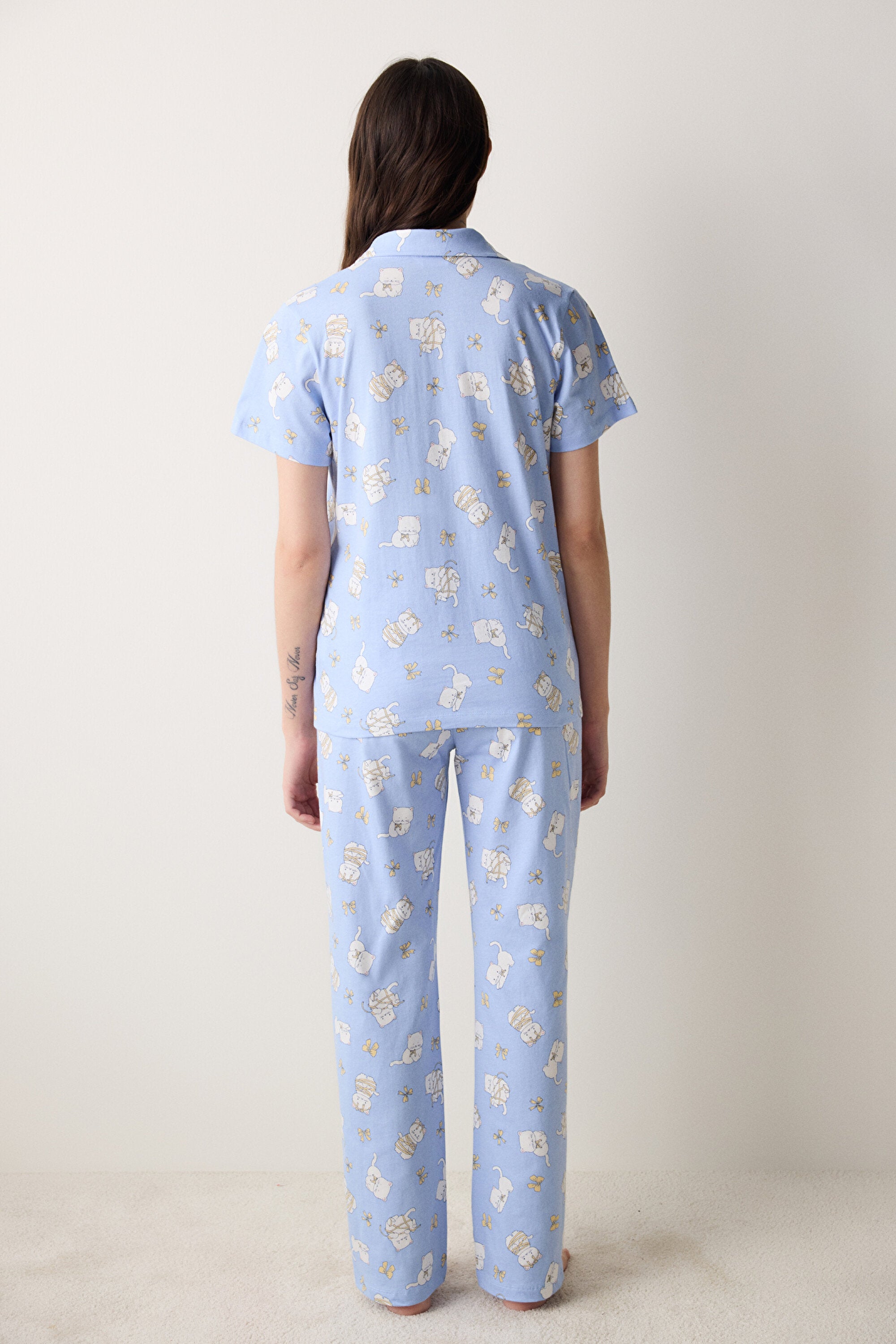 Bowtiful Shirt Pants Light Blue Pajama Set
