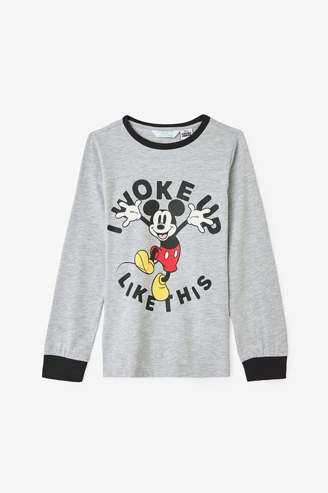 Grey Melange Boys Mickey Mouse Print Long-Sleeve Pajama Set