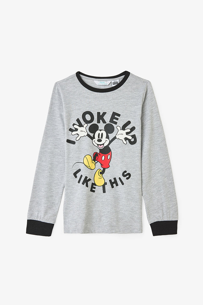 Grey Melange Boys Mickey Mouse Print Long-Sleeve Pajama Set Main Image