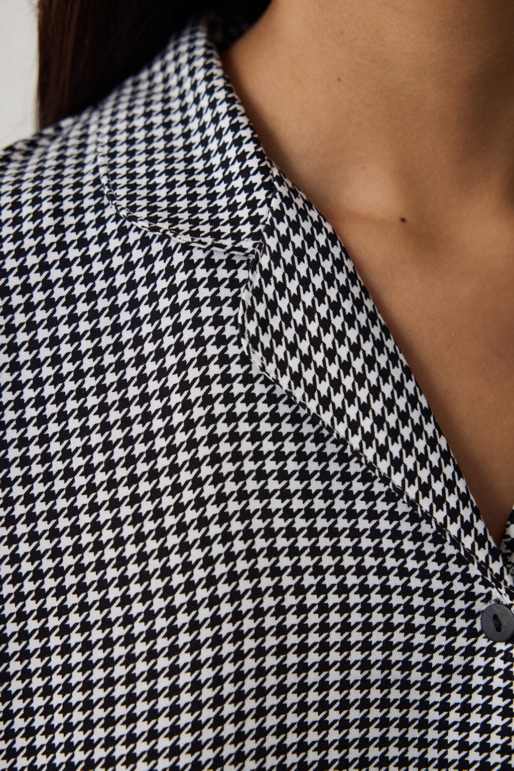 Black Bonjour Plaid Embroidered Shirt Collar Pajama Set