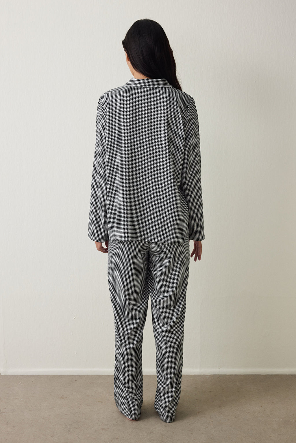 Black Bonjour Plaid Embroidered Shirt Collar Pajama Set