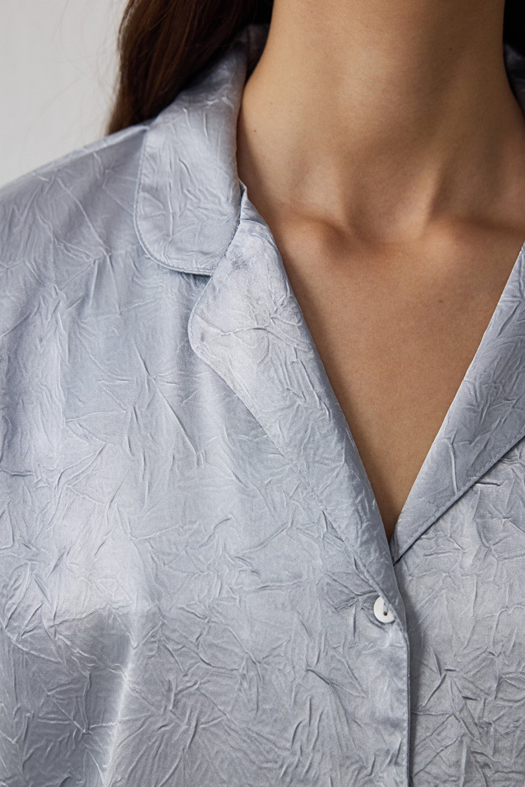 Light Grey Satin Shirt Collar Buttoned Long Sleeve Pajama Set