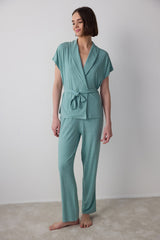 Green Lenna Ribbed V-Neck Maternity Pajama Set