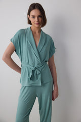 Green Lenna Ribbed V-Neck Maternity Pajama Set