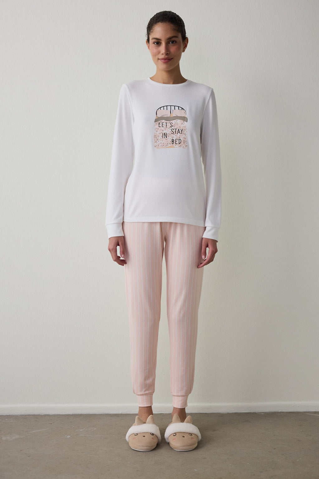 Striped Sleep Time Crew Neck Long Sleeve Pajama Set