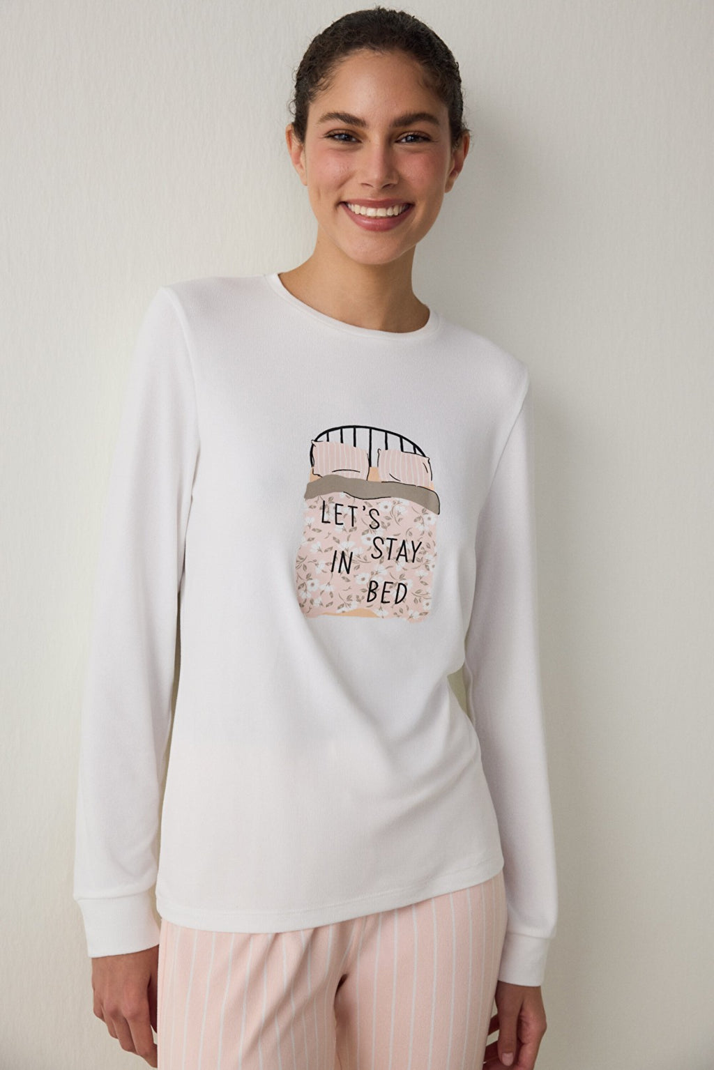 Striped Sleep Time Crew Neck Long Sleeve Pajama Set