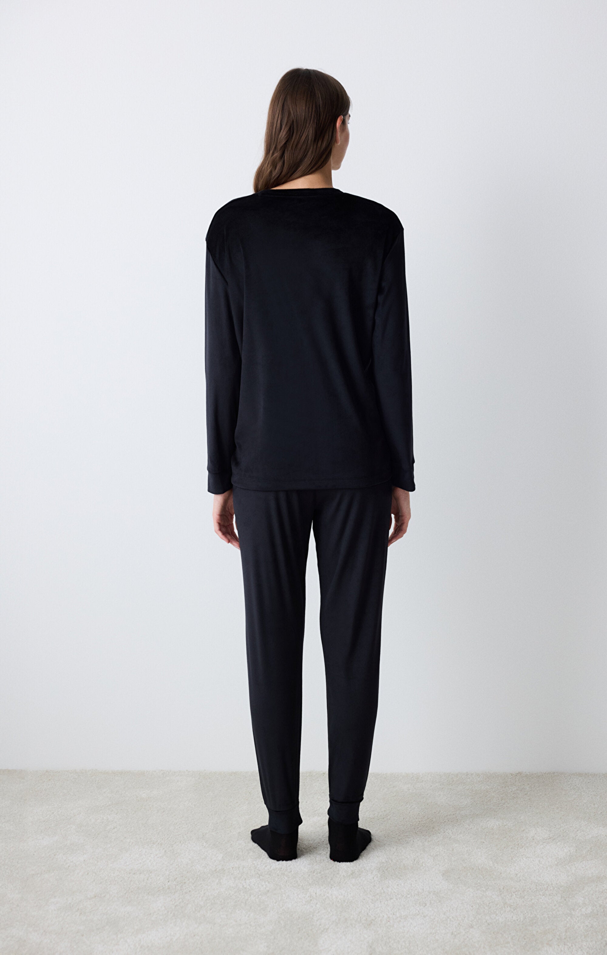 Black Fuzzy Solid Black Pants Pajama Bottoms