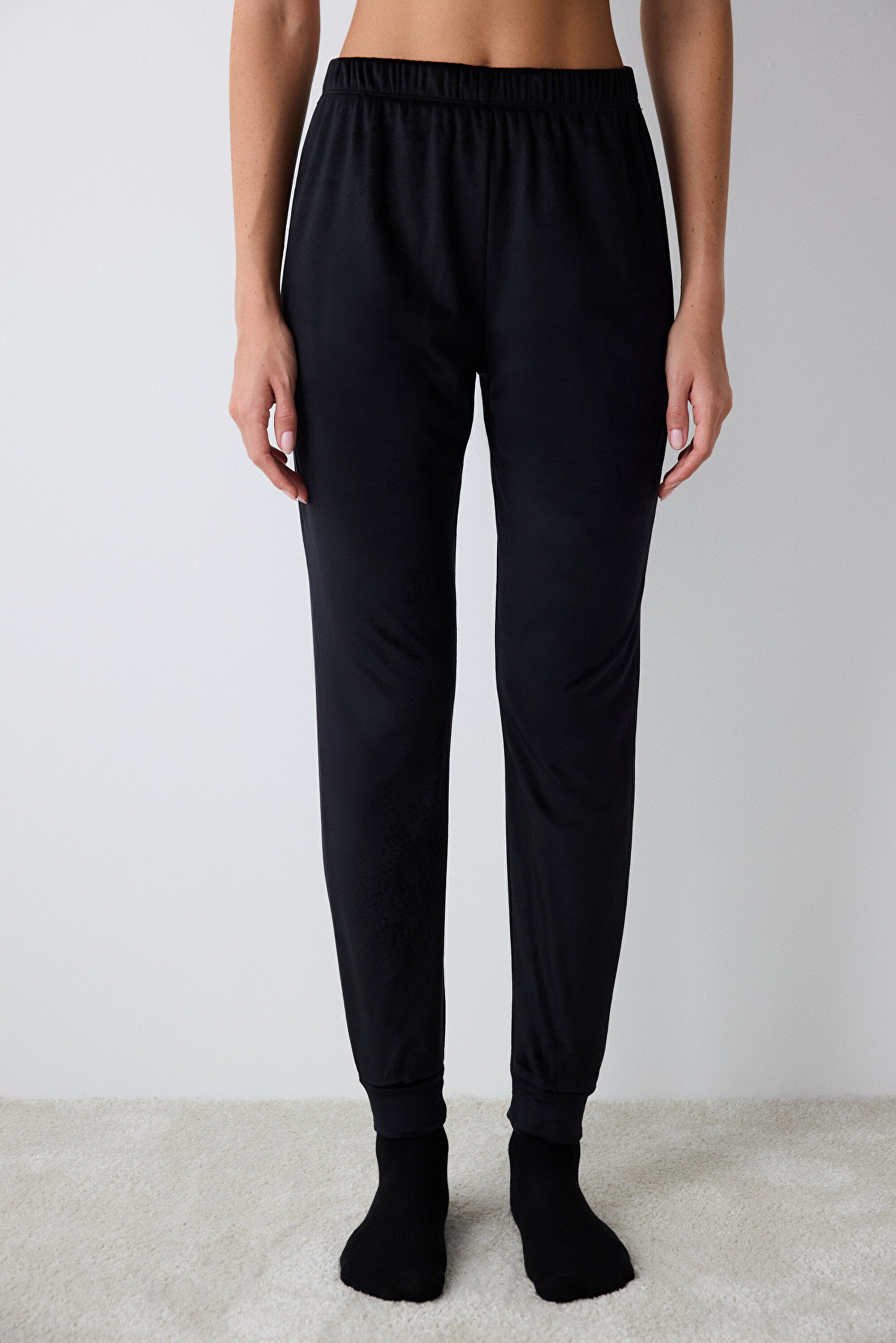 Black Fuzzy Solid Black Pants Pajama Bottoms