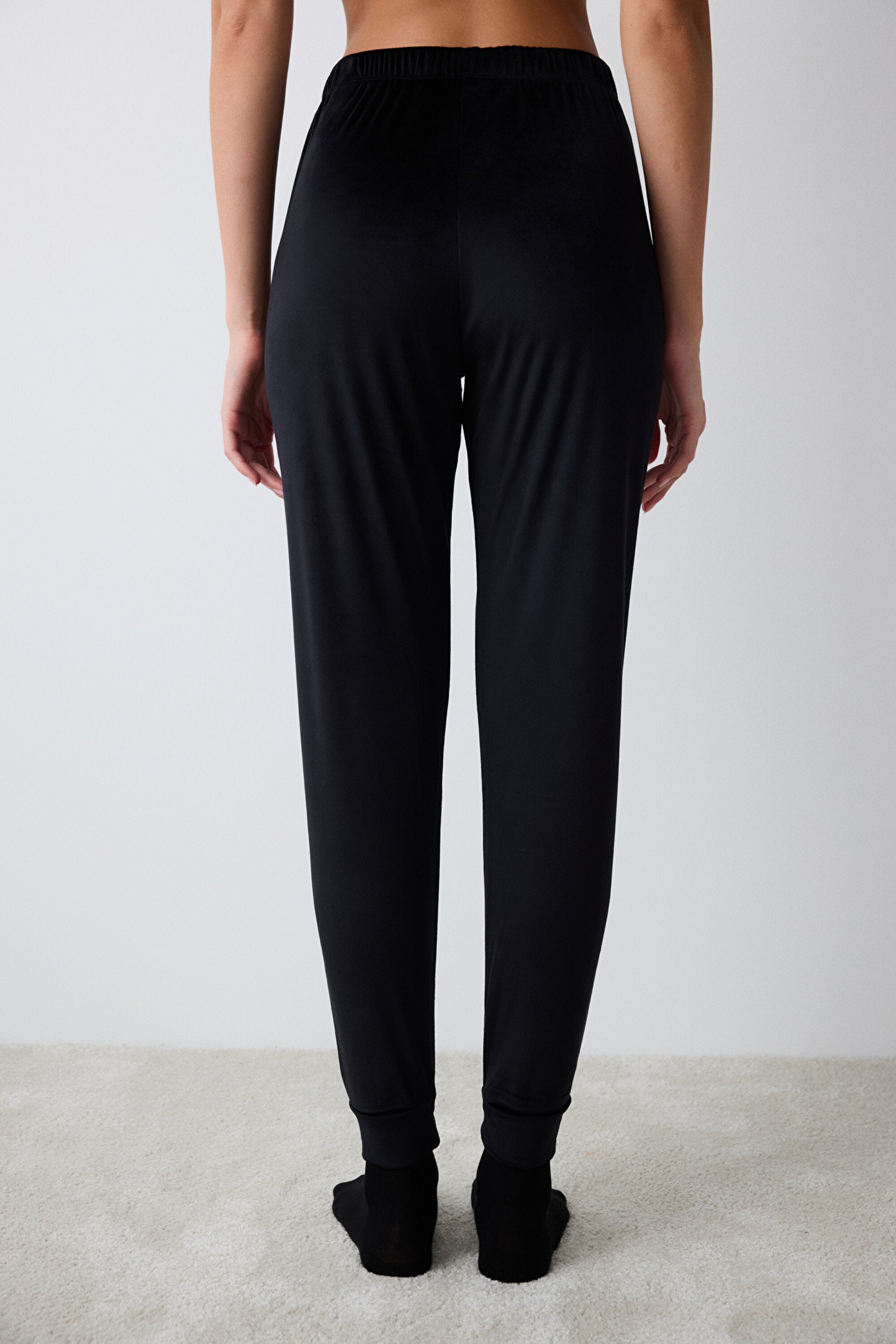 Black Fuzzy Solid Black Pants Pajama Bottoms