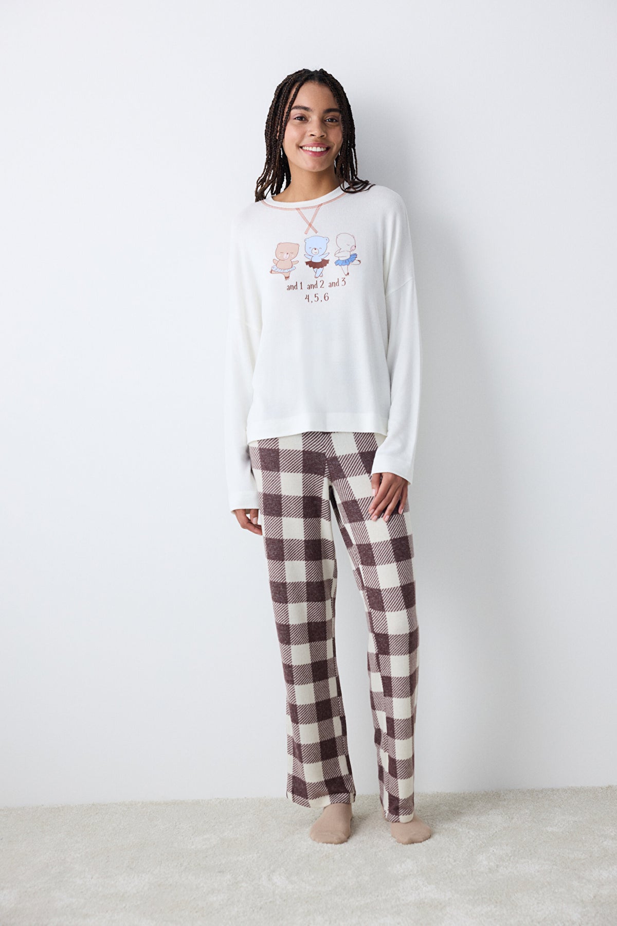 Cute Bear Gingha Brown Pants