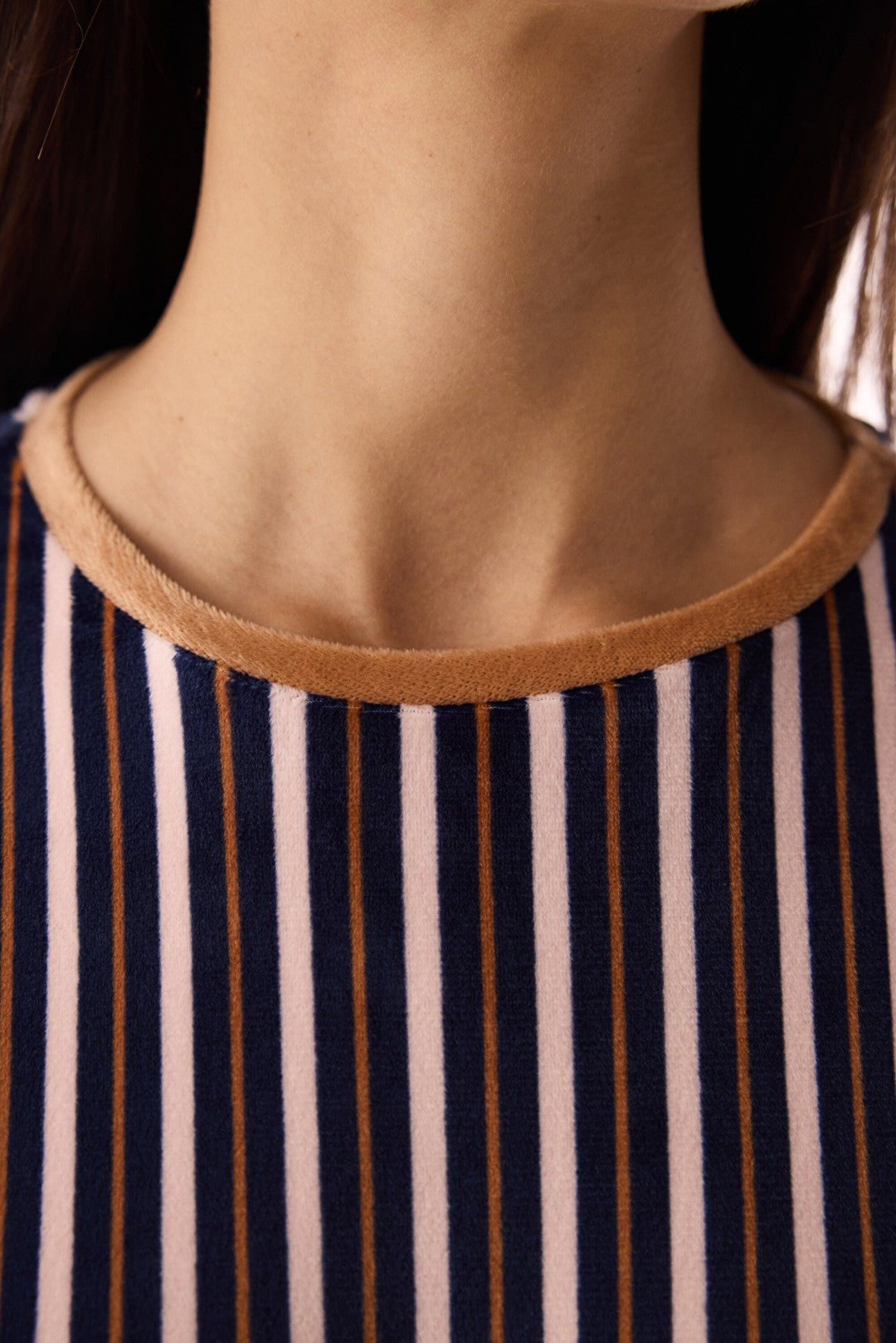 Navy Blue Crew Neck Colorful Striped Pajama Top