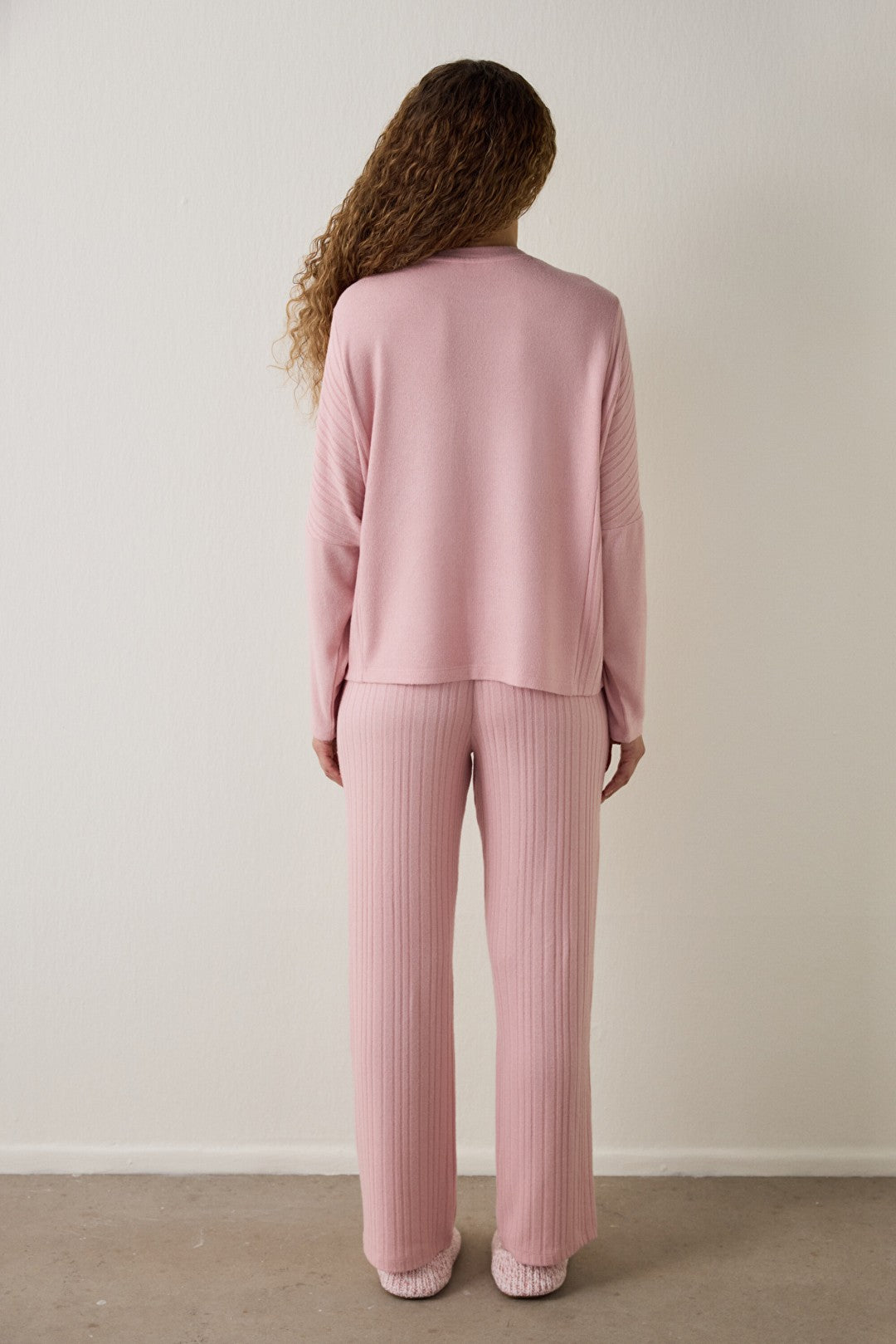 Pink Crew Neck Long Sleeve Pajama Set