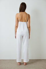 Off White Bridal Charming V-Neck Lace Satin Dowry Pajama Set