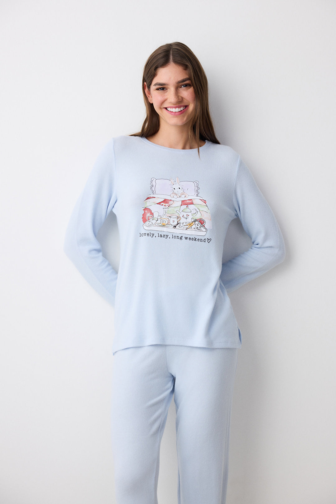 Lazy Weekend Light Blue Pants Pajama Set