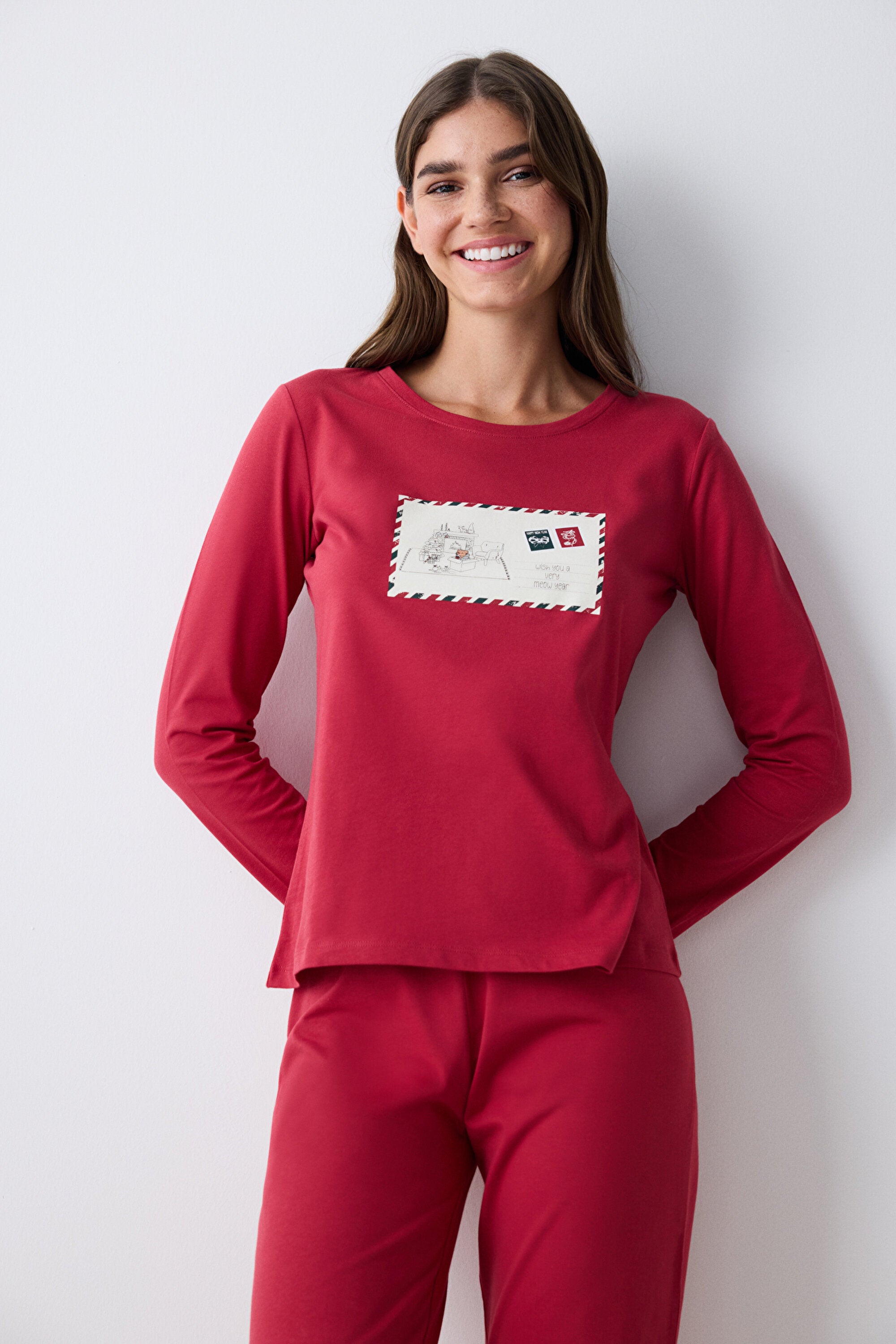 Postcard Red Red Pants Pajama Set