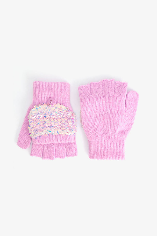Pink Girls Sequined Gloves Hover Image