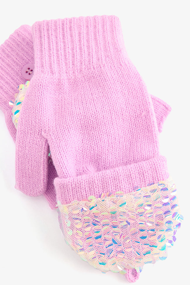 Pink Girls Sequined Gloves Main Image