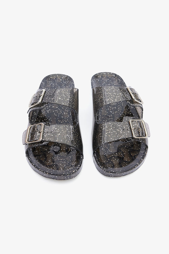 Glitter Jelly Black Slippers Hover Image