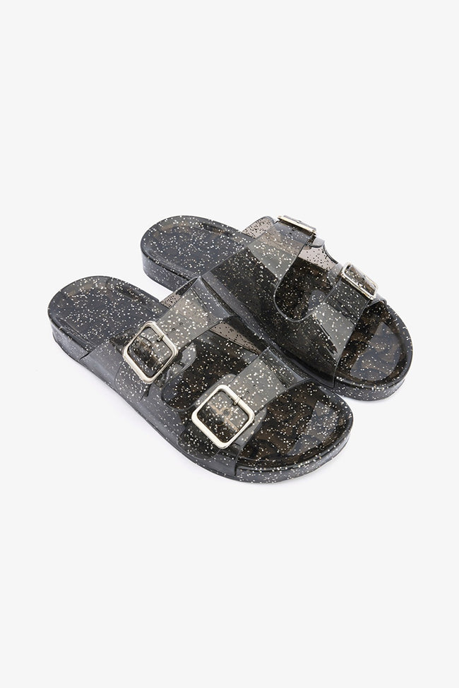Glitter Jelly Black Slippers Main Image