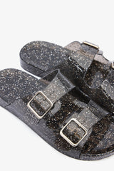 Glitter Jelly Black Slippers